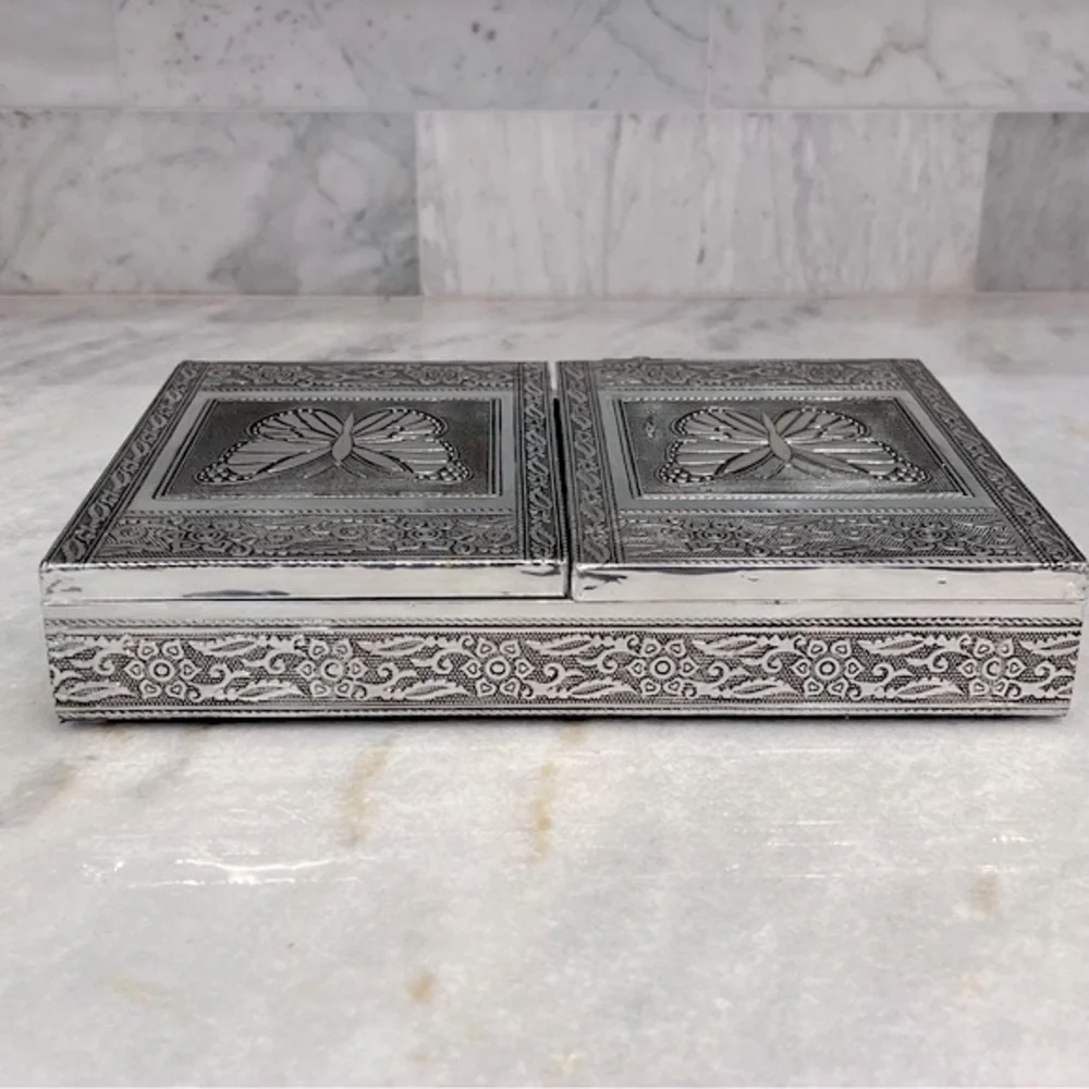 Handcrafted Aluminum Oxidized Butterfly Jewelry Box with Royal Blue Inte…